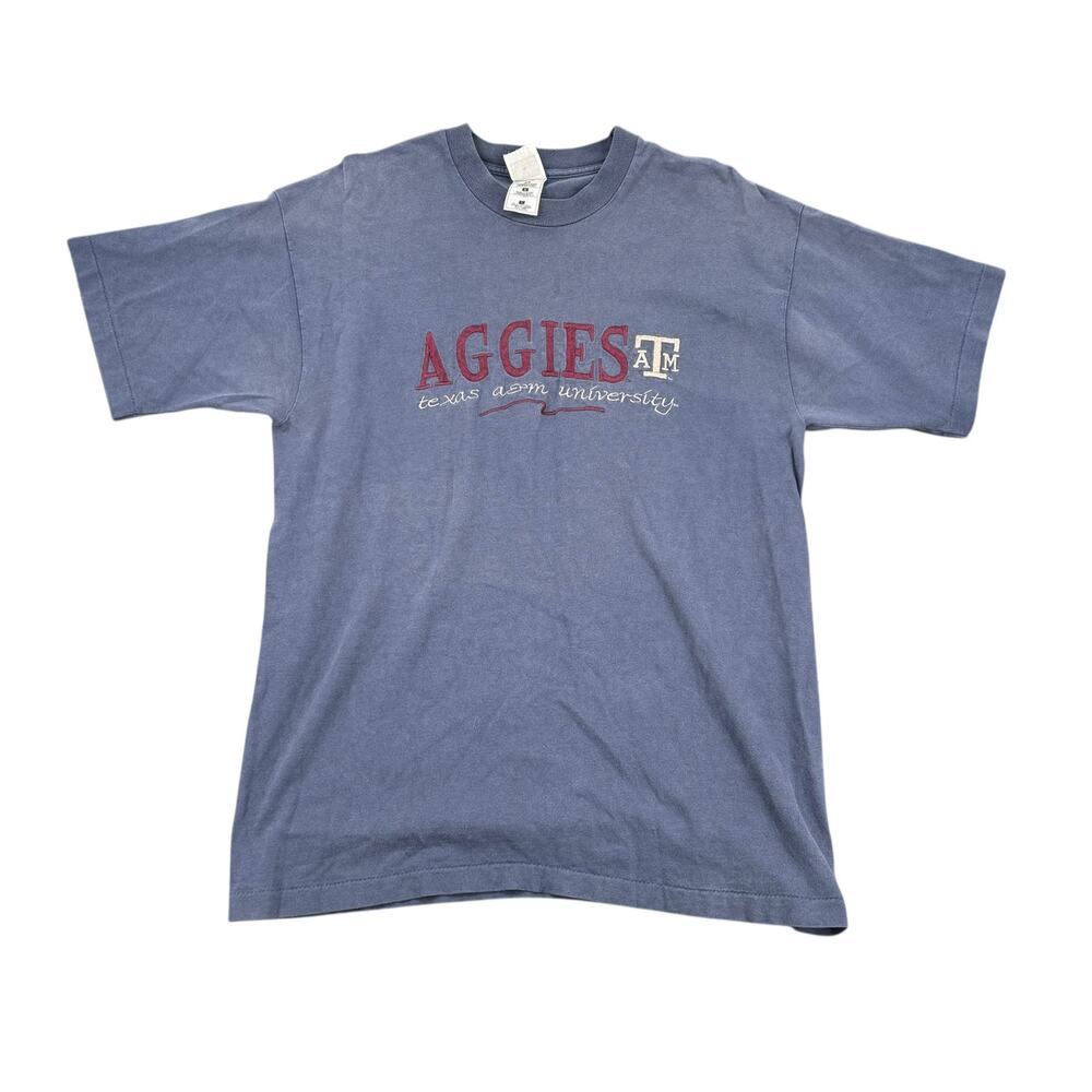 Texas A&M Aggies Vintage Hanes Single Stitch T-Shirt Embroidered Blue Fade Large
